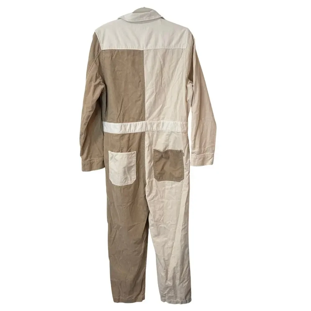 Brixton Women's Mersey‎ Coverall Corduroy Jumpsuit Long Sleeve Cream Tan Large